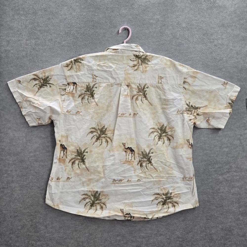 Puritan Men Button Up Shirt XL Beige Animal Print Camel Palm Allover Print - Picture 6 of 6